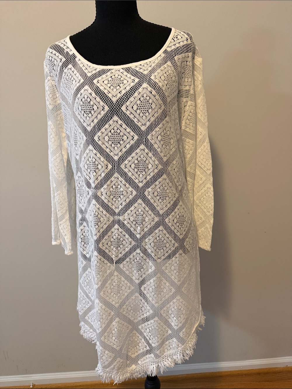 Classic Women's White Crochet Swim Coverup